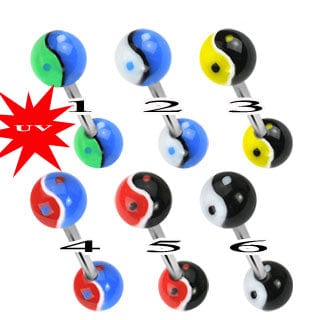 316L Surgical Steel Tongue Bar with Yin Yang Pattern Ball - Body Jewelry Australia