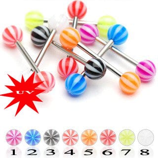 316L Surgical Steel Tongue Bar with Candy Stripe Pattern Ball - Body Jewelry Australia