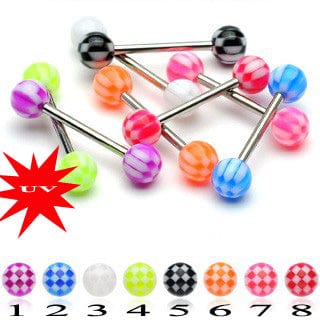 316L Surgical Steel Tongue Bar with Checker Pattern Ball - Body Jewelry Australia