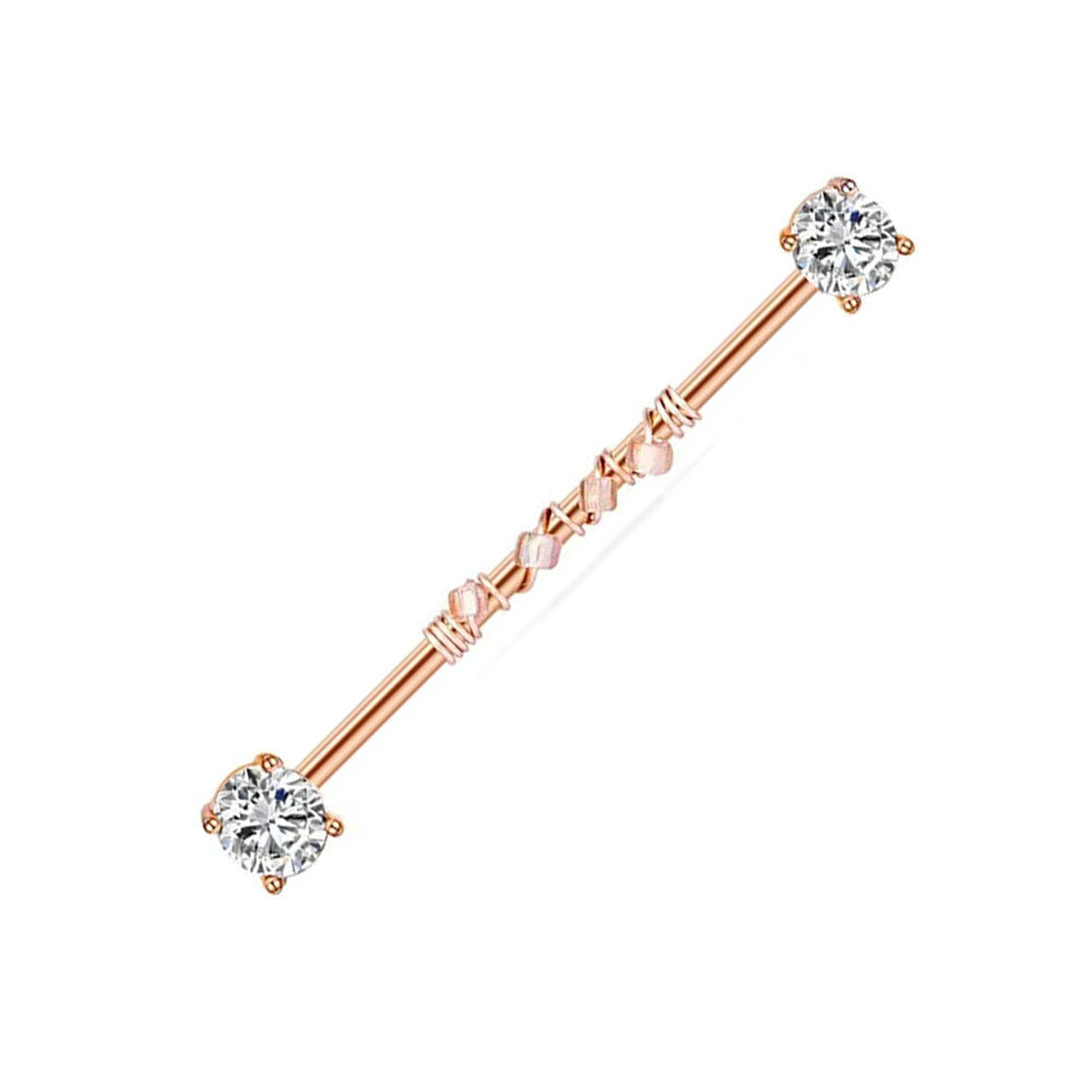 316L Surgical Steel Industrial Barbell 38 mm Clear Cz Rose Gold post 14 GA