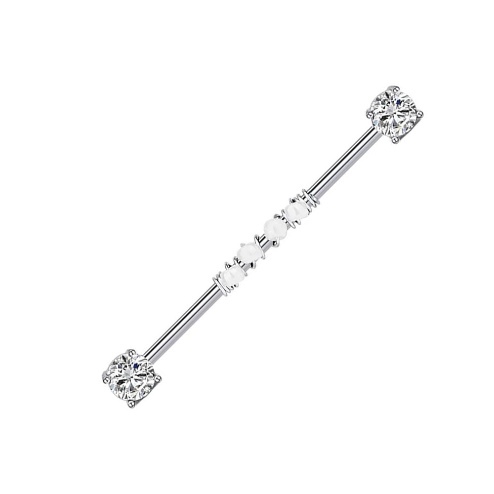 316L Surgical Steel Industrial Barbell 38 mm Clear Cz Silver Post 14 GA