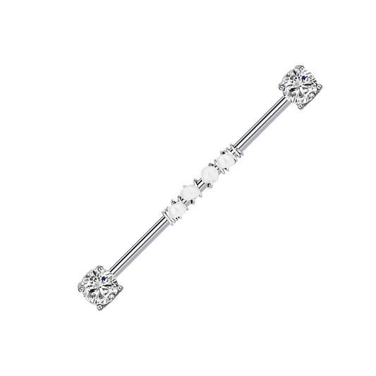 316L Surgical Steel Industrial Barbell 38 mm Clear Cz Silver Post 14 GA