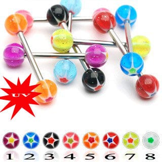 316L Surgical Steel Tongue Bar with Glitter Star Pattern Ball - Body Jewelry Australia