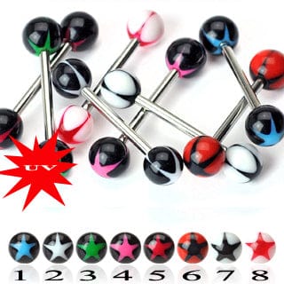 316L Surgical Steel Tongue Bar with UV Star Pattern Ball - Body Jewelry Australia