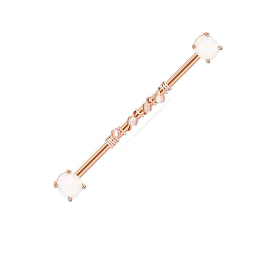 316L Surgical Steel Industrial Barbell 38 mm Opal Rose Gold Post 14 GA