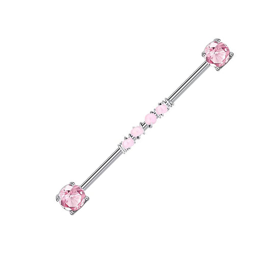 316L Surgical Steel Industrial Barbell 38 mm Pink Cz Silver Post 14 GA